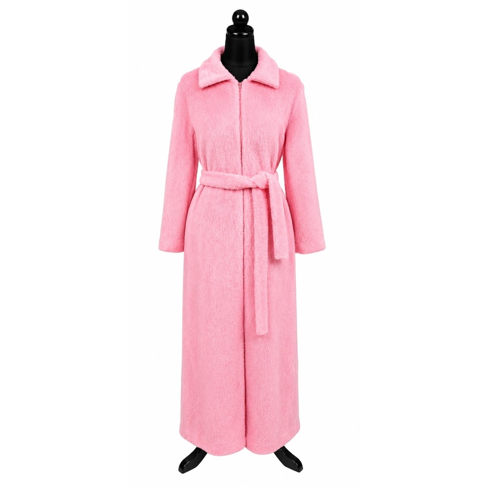 Sears At Home‎ Wear Womens Long Belted Robe Size Medium Pink High Pile Faux Fur